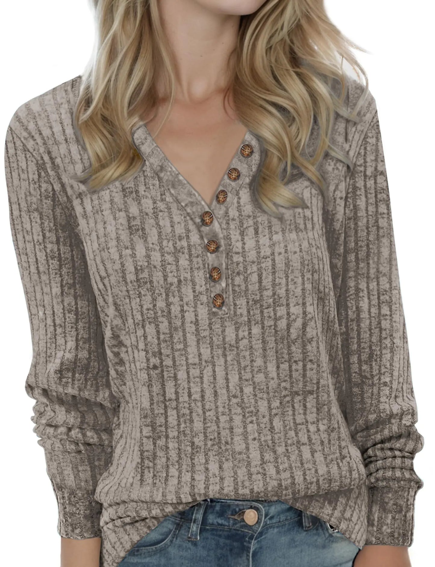 Buauty Womens Long Sleeve Sweaters Henley Shirts V Neck Tunic Tops for Womens Fall Fashion Sweaters Trendy 2024