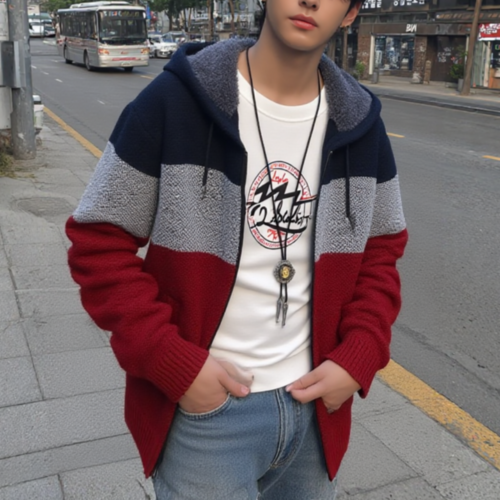 Chaqueta tipo suéter con capucha y cremallera para hombre