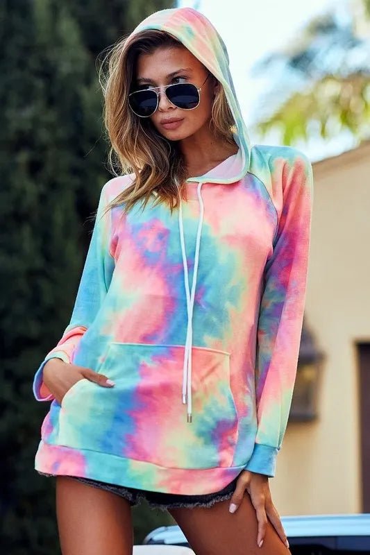 BiBi Tie Dye French Terry Hoodie with Kangaroo Pocket - Casual Fit Clothes