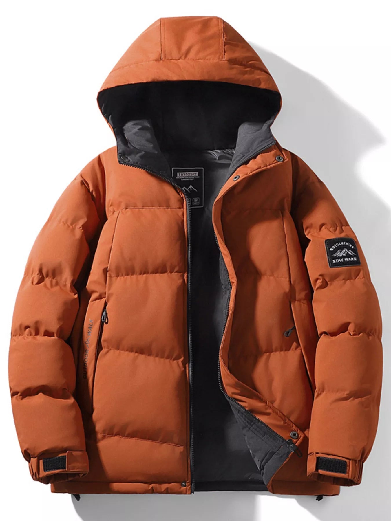 Men's Full Size Outdoor Padded Hooded Puffer Jacket Plus Size - Casual Fit Clothes