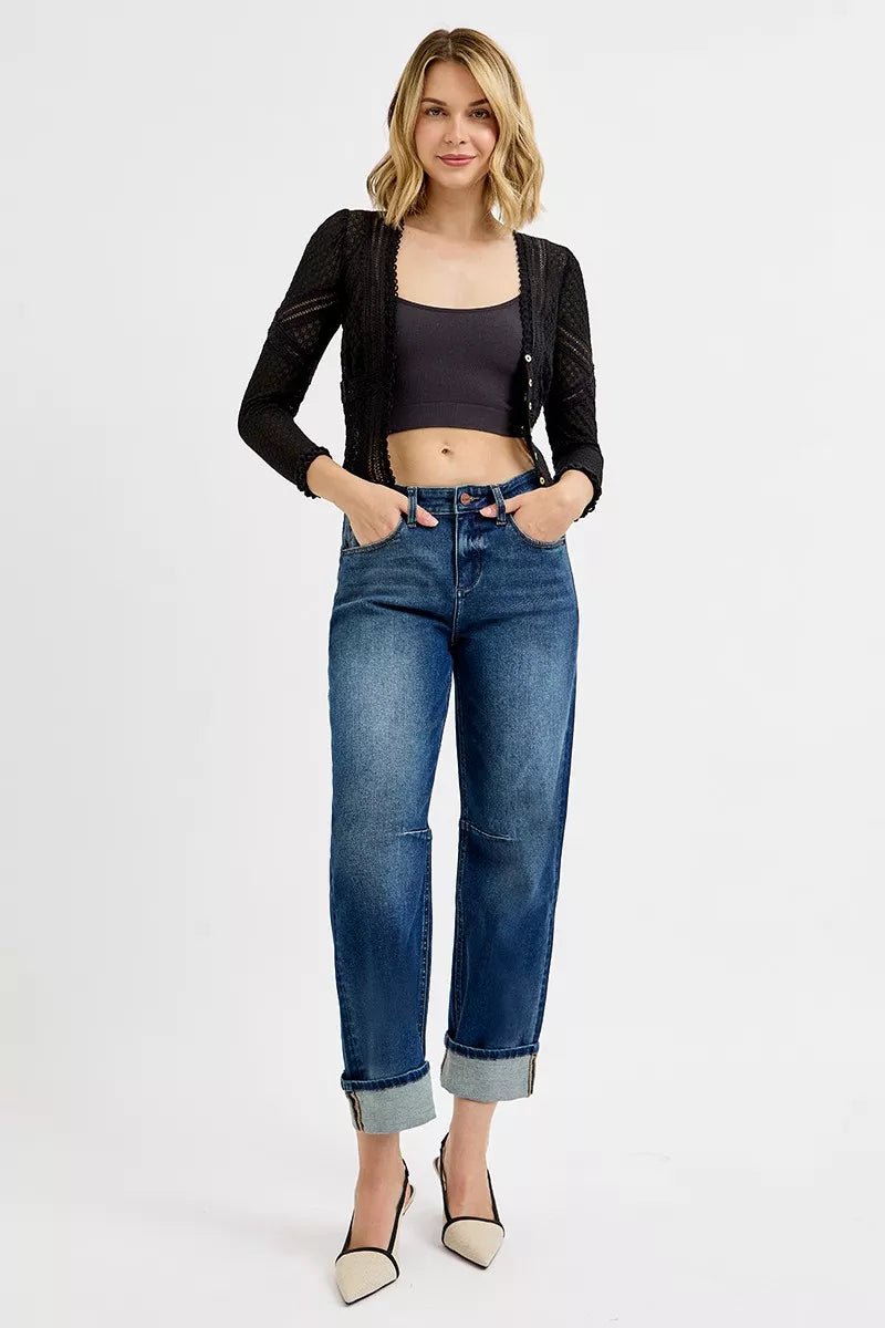 RISEN Slouchy Crop Barrel Cuffed Jeans - Casual Fit Clothes