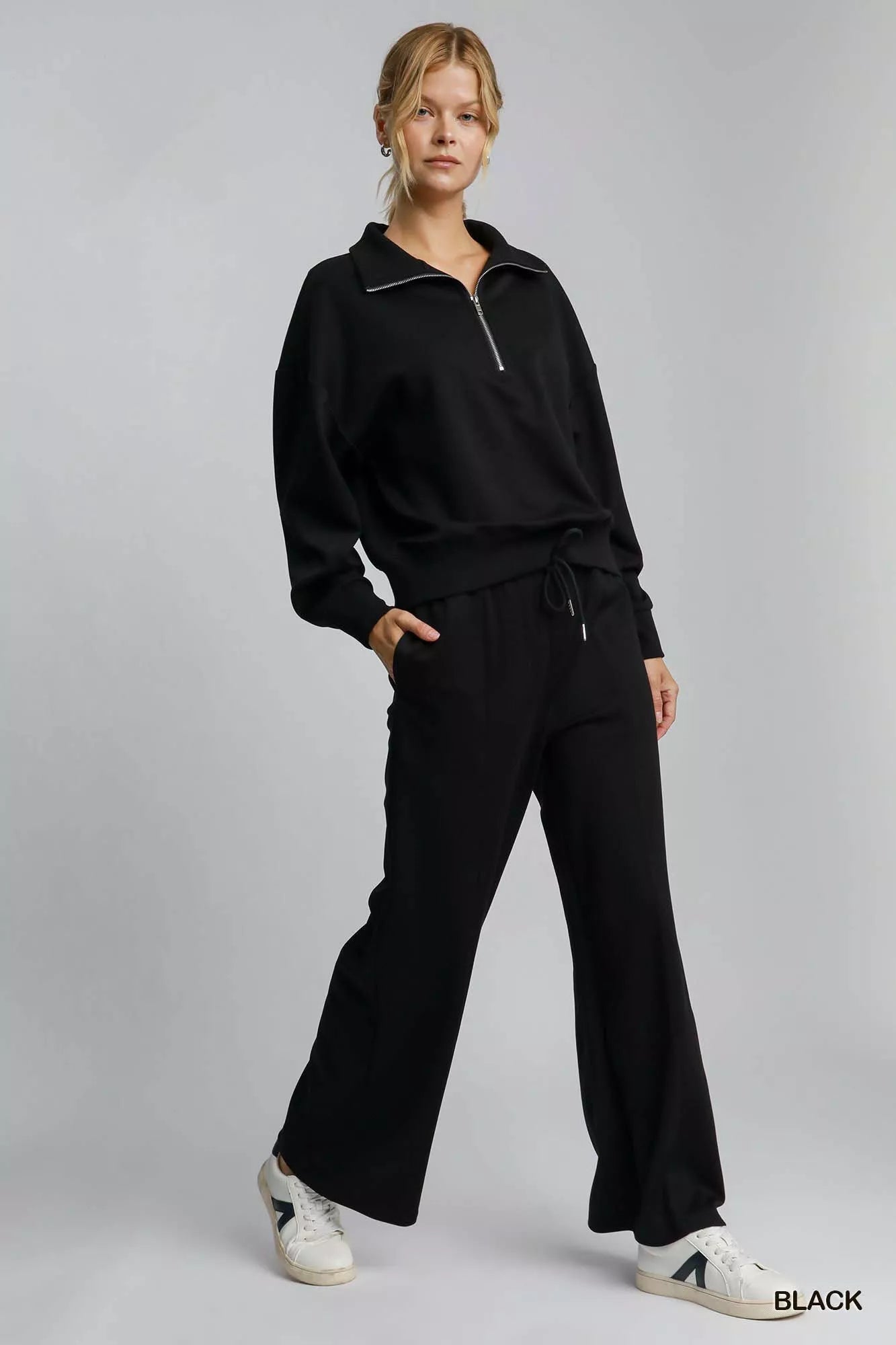 Umgee Half Zip Drop Shoulder Sweatshirt - Casual Fit Clothes