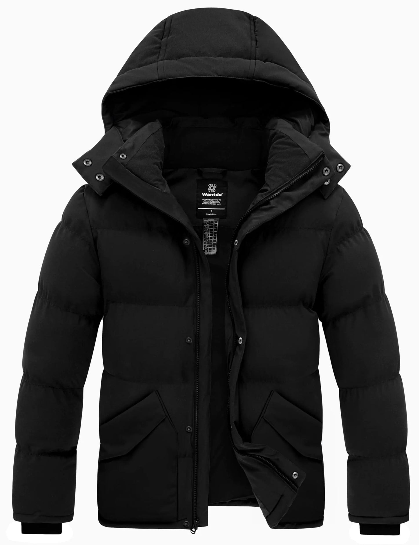 wantdo Mens Puffer Jackets Padded Puffy Coats Waterproof Winter Coats (Black S) - Casual Fit Clothes