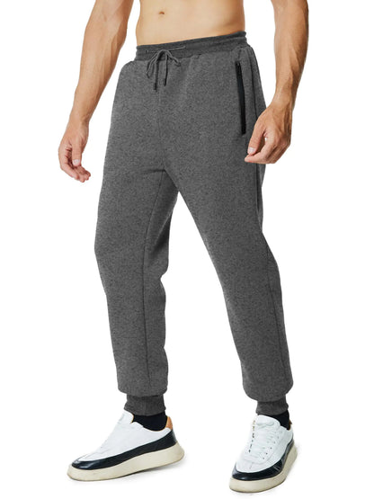Menoio Mens Sweatpants with Zipper Pockets Workout Fleece Athletic Pants Casual Drawstring Jogger Pants Dark Grey