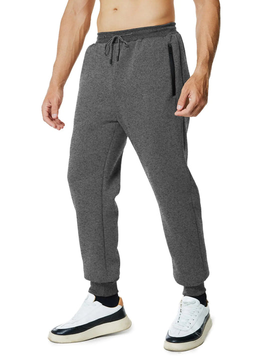 Menoio Mens Sweatpants with Zipper Pockets Workout Fleece Athletic Pants Casual Drawstring Jogger Pants Dark Grey