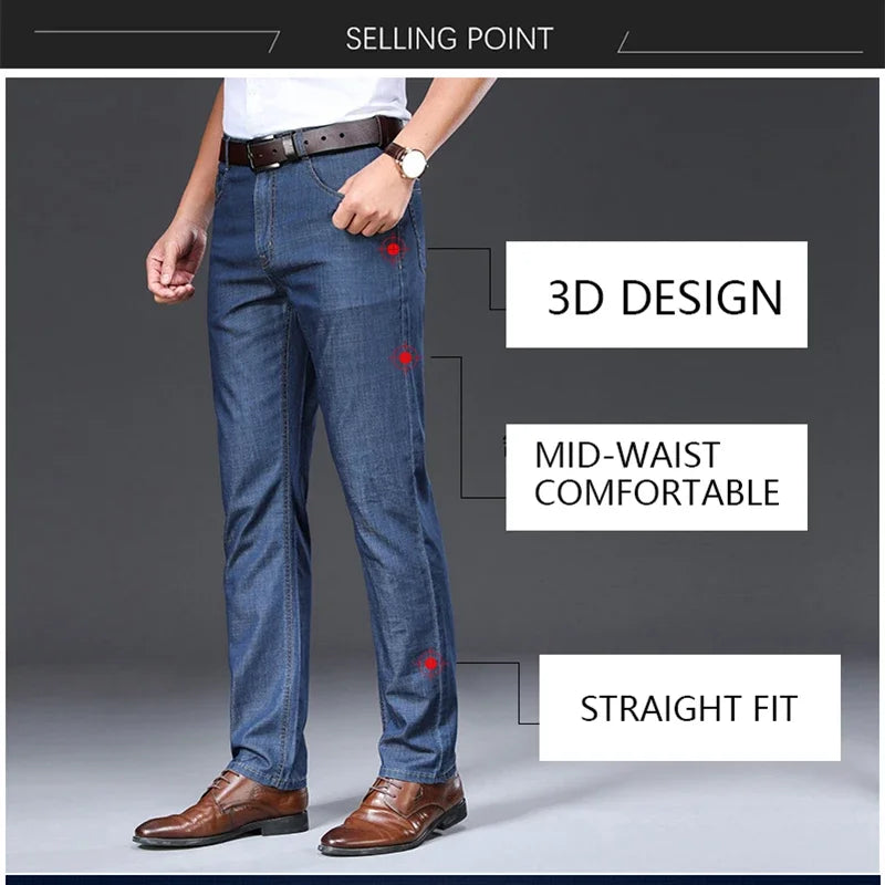 BROWON Brand 2025 Men Jeans Summer Thin Breathable Soft Mid Straight Regular