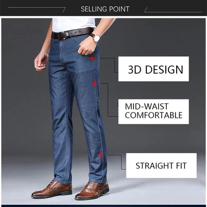 BROWON Brand 2025 Men Jeans Summer Thin Breathable Soft Mid Straight Regular