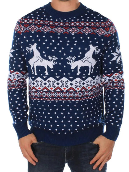 Tipsy Elves Ugly Christmas Sweaters for Men - Colorful and Funny Mens Christmas Sweaters - Festive Holiday Pullovers - Mens Hilarious Blue Reindeer Climax Christmas Ugly Sweater Size 4X-Large