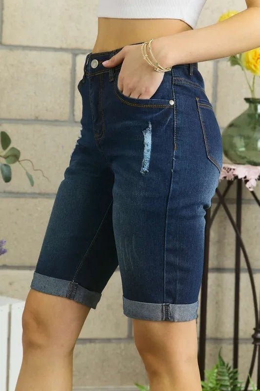 ADORA Distressed Denim Shorts with Pockets - Casual Fit Clothes