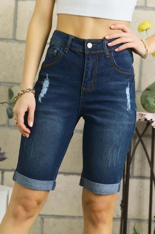ADORA Distressed Denim Shorts with Pockets - Casual Fit Clothes