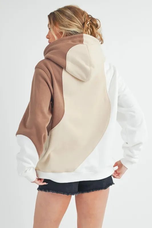 Aemi + Co Color Block Hoodie with Kangaroo Pocket - Casual Fit Clothes