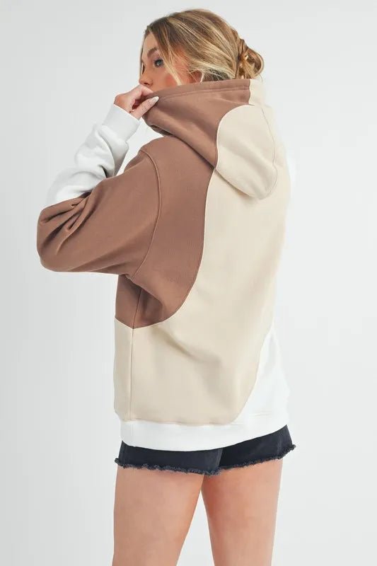 Aemi + Co Color Block Hoodie with Kangaroo Pocket - Casual Fit Clothes