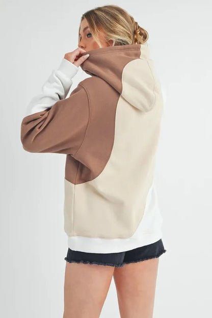 Aemi + Co Color Block Hoodie with Kangaroo Pocket - Casual Fit Clothes