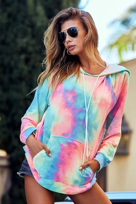 BiBi Tie Dye French Terry Hoodie with Kangaroo Pocket - Casual Fit Clothes