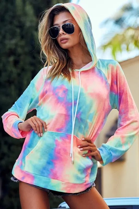 BiBi Tie Dye French Terry Hoodie with Kangaroo Pocket - Casual Fit Clothes