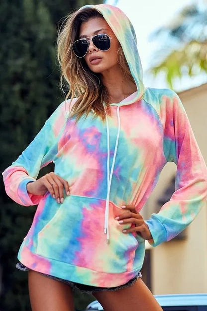 BiBi Tie Dye French Terry Hoodie with Kangaroo Pocket - Casual Fit Clothes