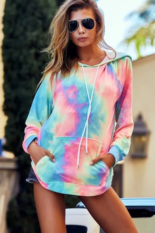 BiBi Tie Dye French Terry Hoodie with Kangaroo Pocket - Casual Fit Clothes