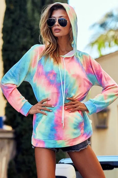 BiBi Tie Dye French Terry Hoodie with Kangaroo Pocket - Casual Fit Clothes
