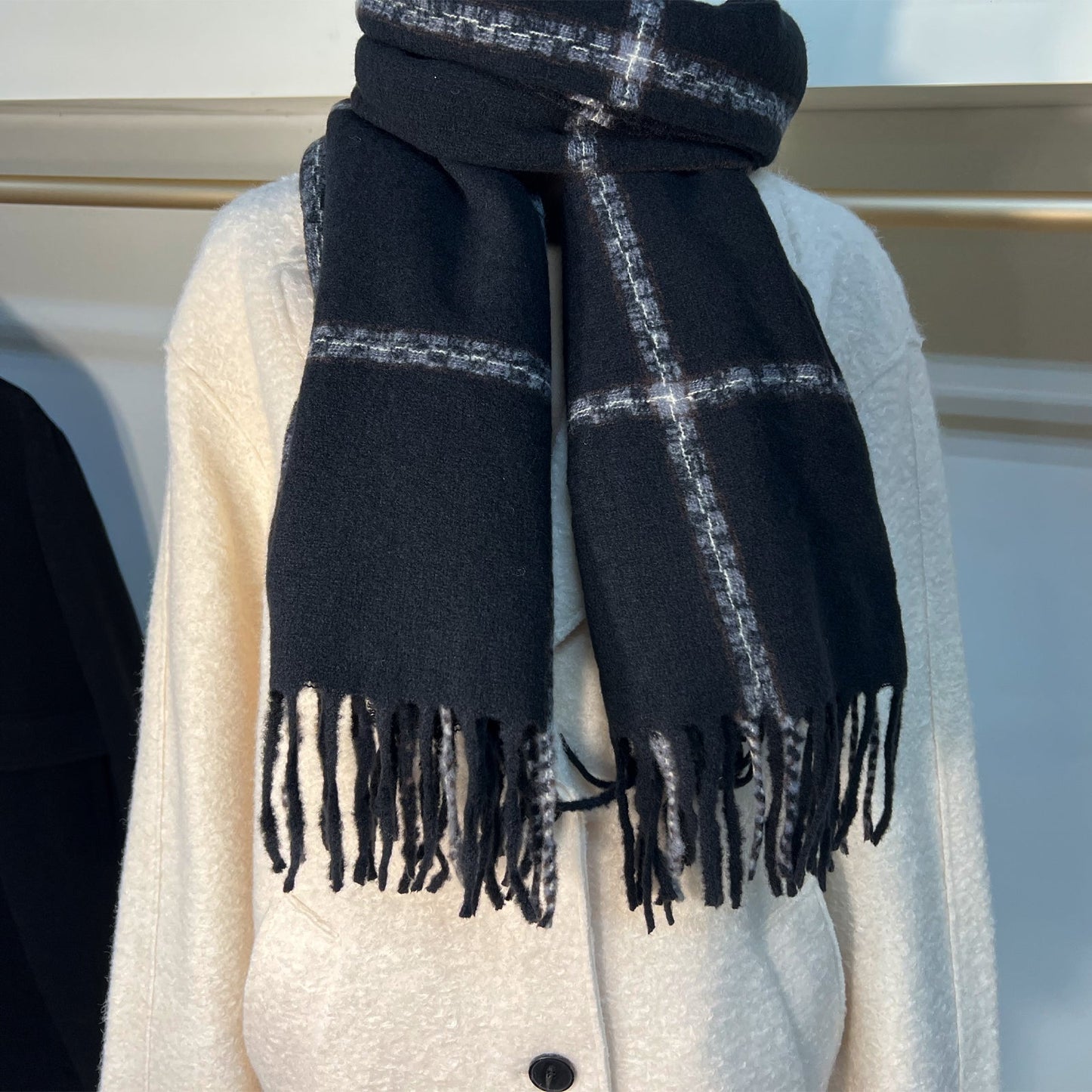 Black White Plaid Scarf - Casual Fit Clothes