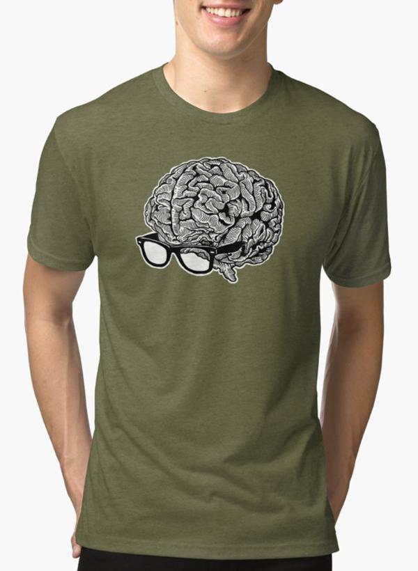 Brain with Glasses Green T-shirt - Casual Fit Clothes