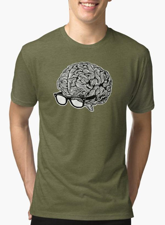 Brain with Glasses Green T-shirt - Casual Fit Clothes