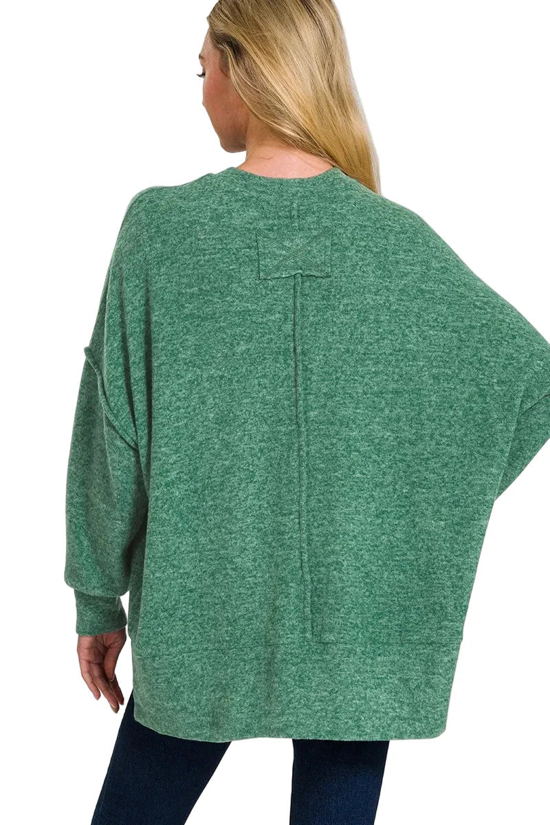 Brushed Mélange Hacci Oversized Sweater - Casual Fit Clothes