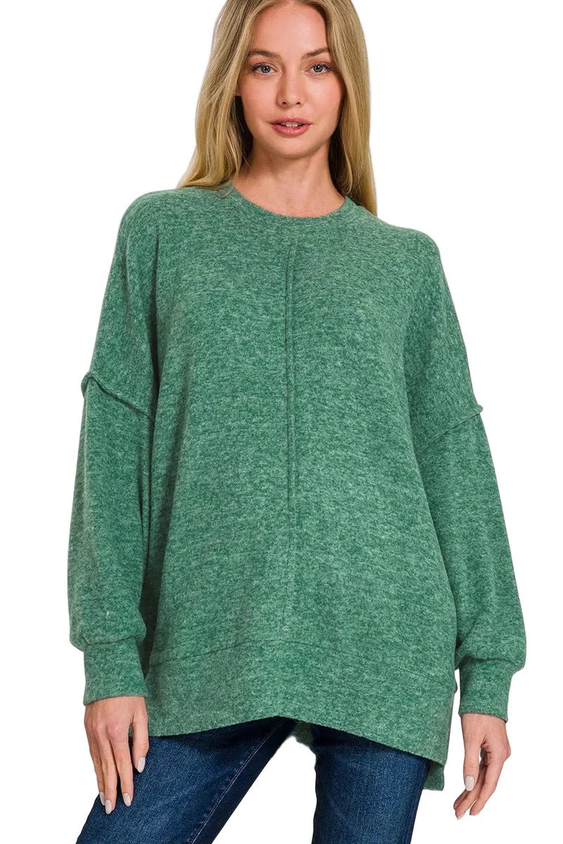 Brushed Mélange Hacci Oversized Sweater - Casual Fit Clothes