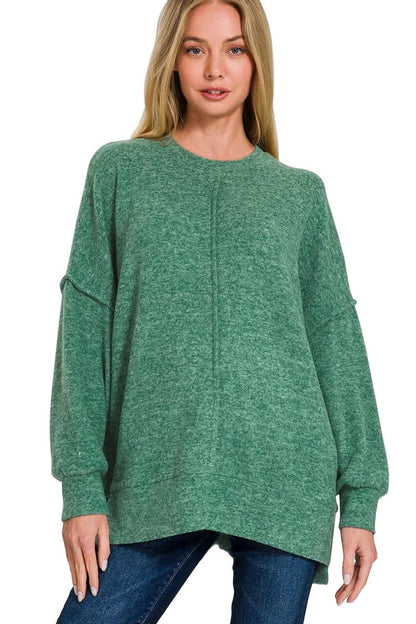 Brushed Mélange Hacci Oversized Sweater - Casual Fit Clothes