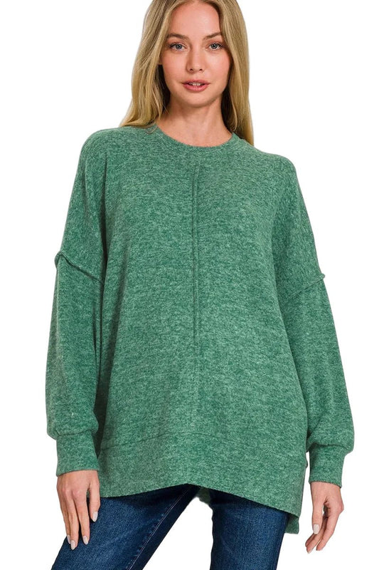 Brushed Mélange Hacci Oversized Sweater - Casual Fit Clothes