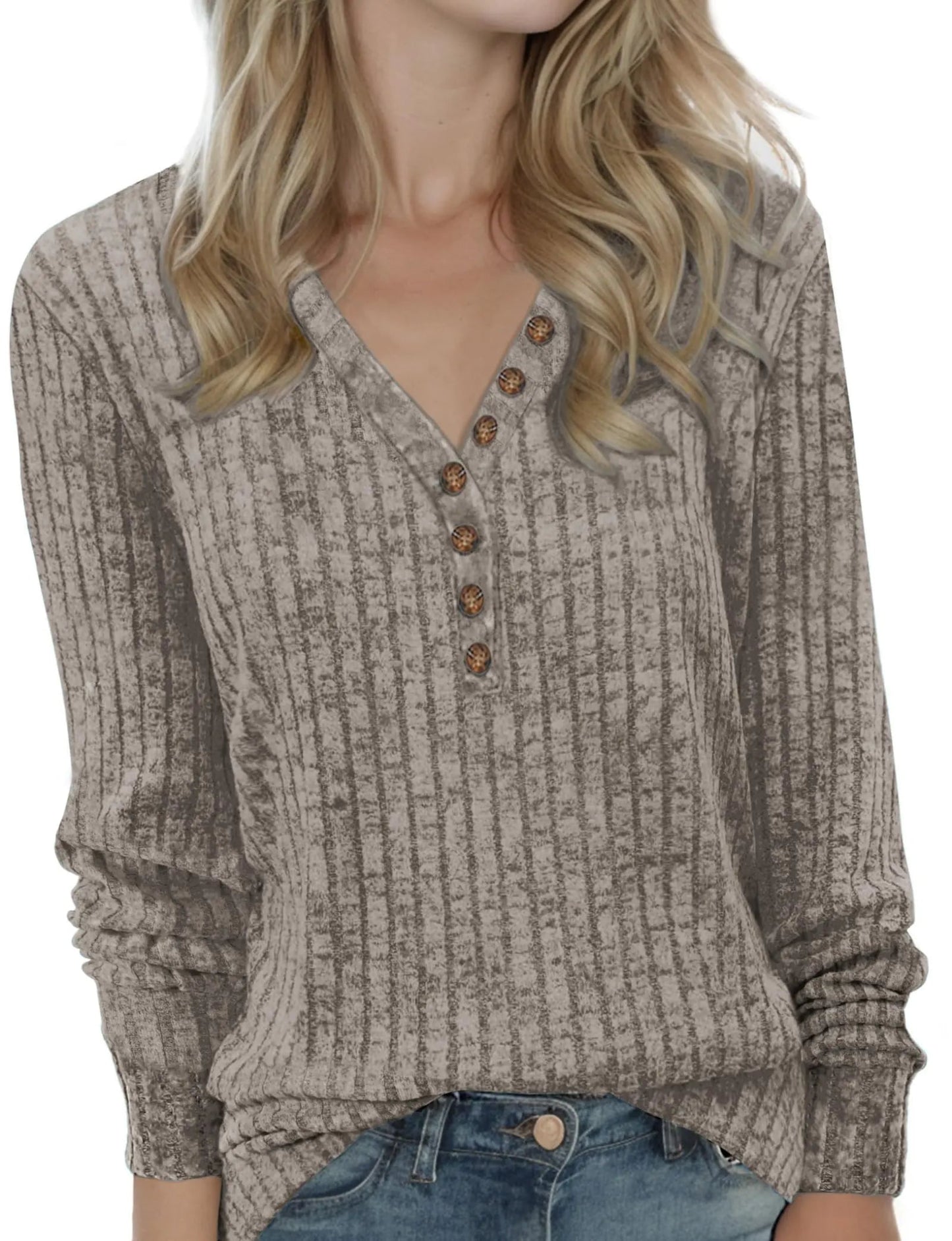 Buauty Women's V-Neck Henley Sweaters: Fall Fashion 2024 - Casual Fit Clothes