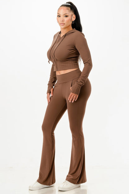 Butter Soft Crop Hoodie And Flare Pants Set - Casual Fit Clothes