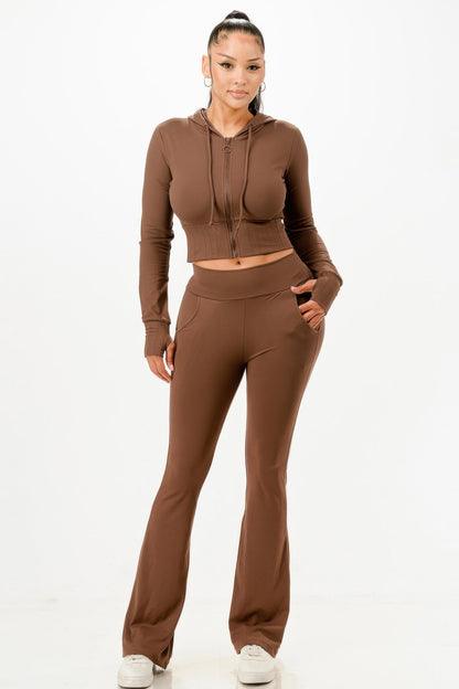 Butter Soft Crop Hoodie And Flare Pants Set - Casual Fit Clothes