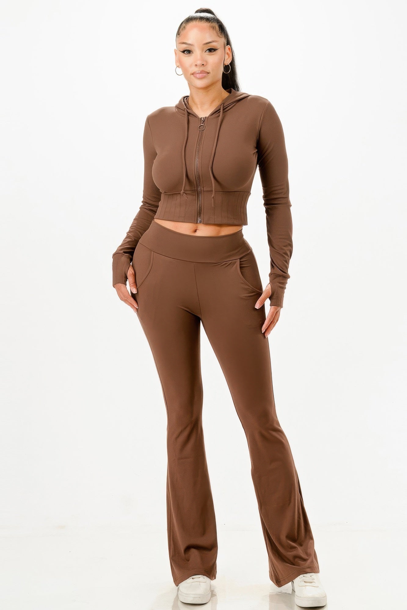 Butter Soft Crop Hoodie And Flare Pants Set - Casual Fit Clothes