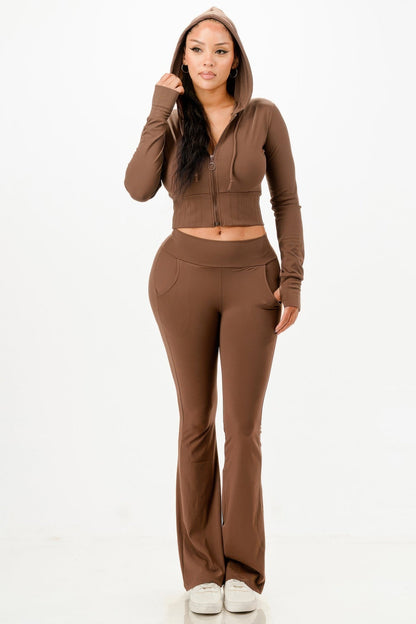 Butter Soft Crop Hoodie And Flare Pants Set - Casual Fit Clothes