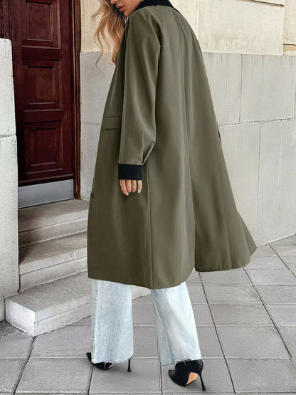 Contrast Collar Button Up Coat - Casual Fit Clothes