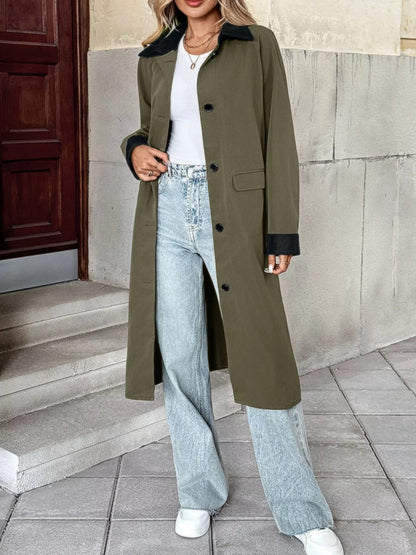 Contrast Collar Button Up Coat - Casual Fit Clothes