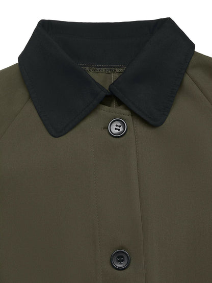 Contrast Collar Button Up Coat - Casual Fit Clothes