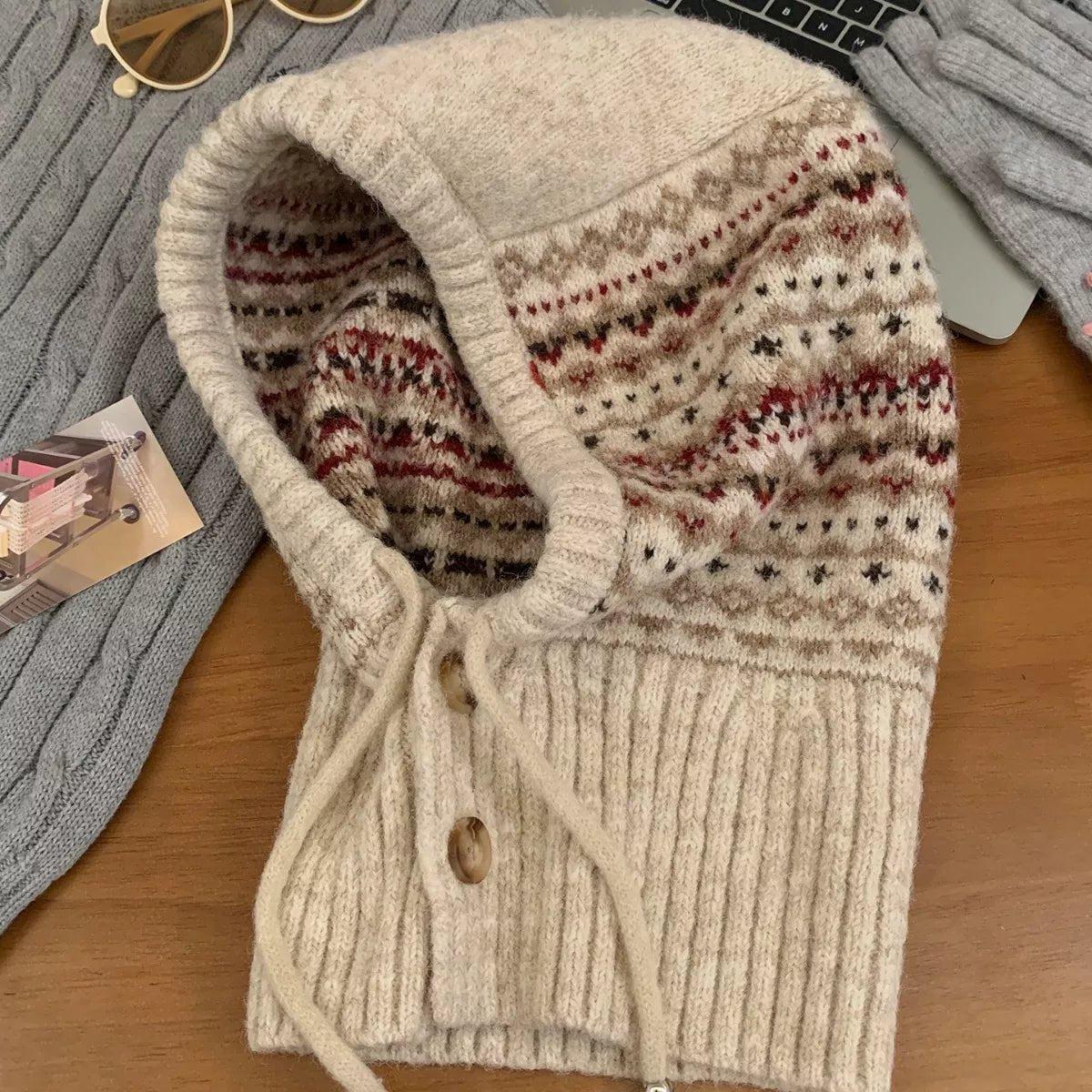 Drawstring Knitted Hat - Casual Fit Clothes