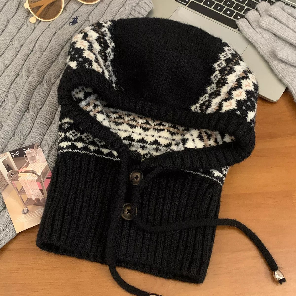 Drawstring Knitted Hat - Casual Fit Clothes