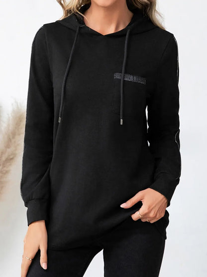 Drawstring Long Sleeve Hoodie - Casual Fit Clothes