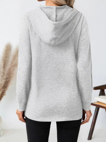Drawstring Long Sleeve Hoodie - Casual Fit Clothes