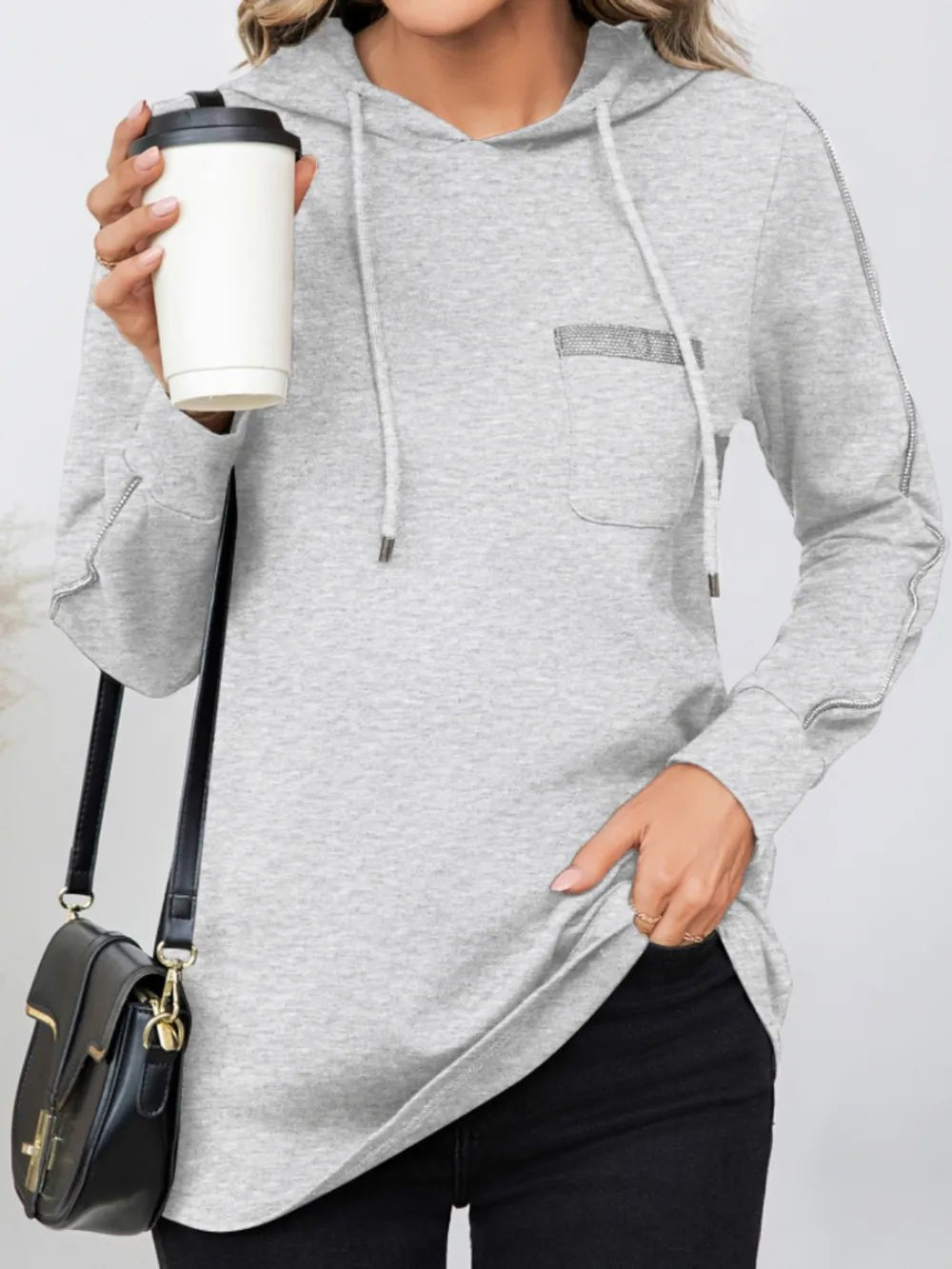 Drawstring Long Sleeve Hoodie - Casual Fit Clothes