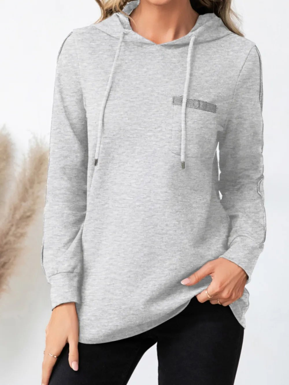 Drawstring Long Sleeve Hoodie - Casual Fit Clothes
