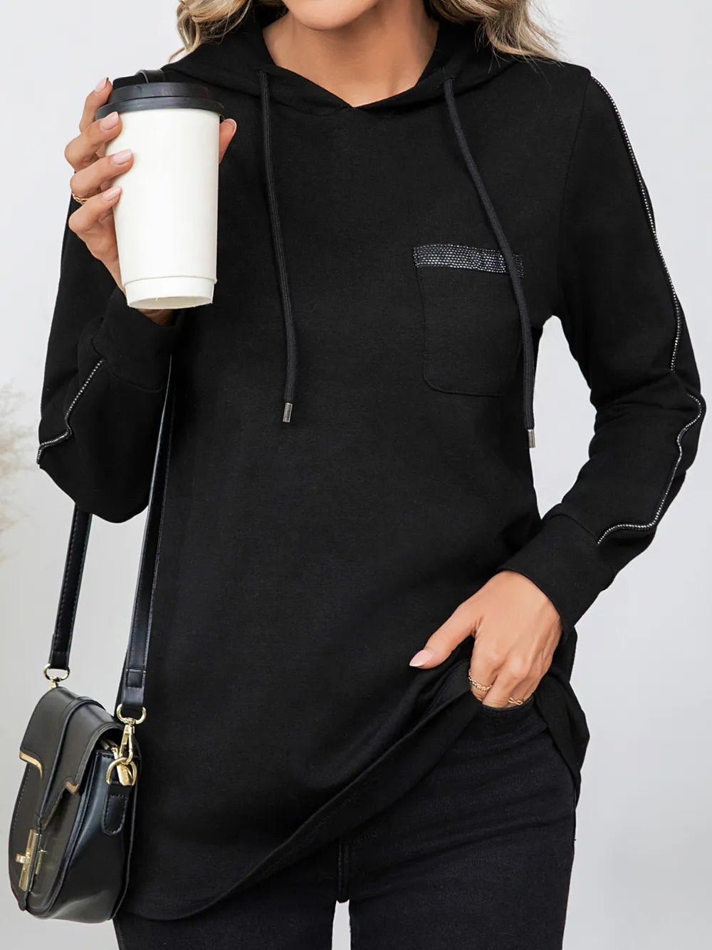 Drawstring Long Sleeve Hoodie - Casual Fit Clothes