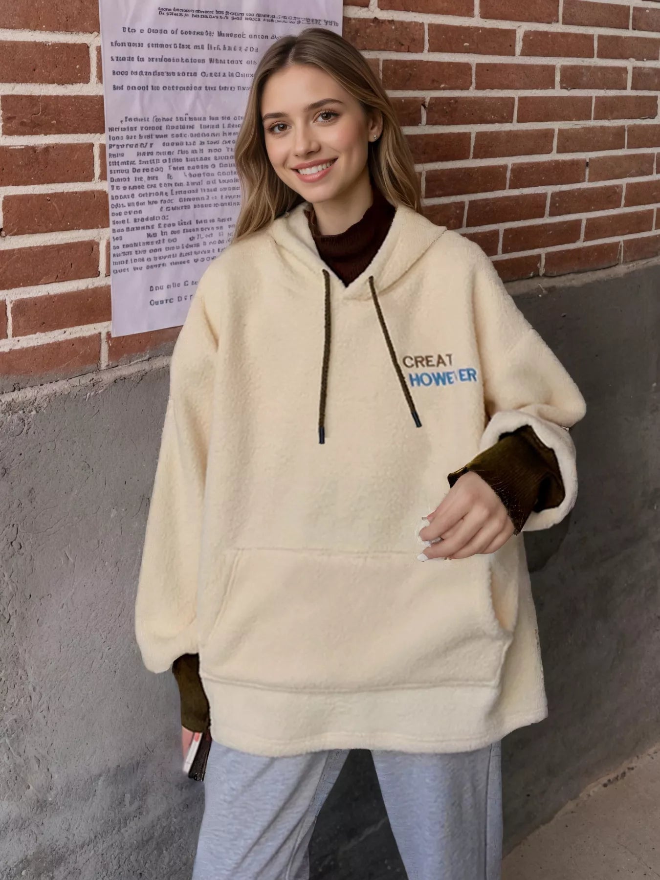 Drawstring Sherpa Kangaroo Pocket Hoodie - Casual Fit Clothes