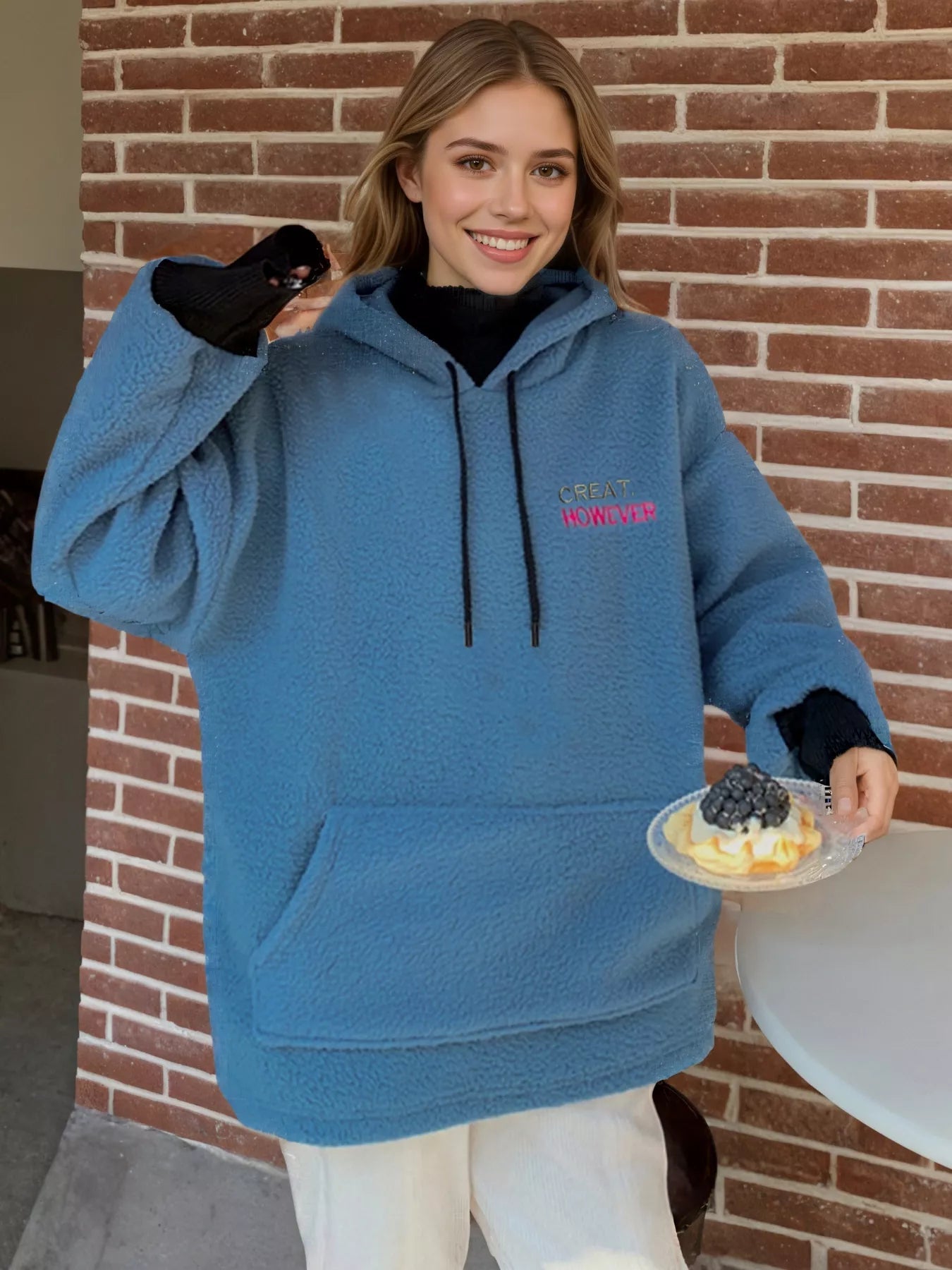 Drawstring Sherpa Kangaroo Pocket Hoodie - Casual Fit Clothes