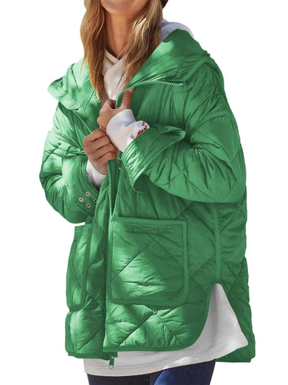 Dyexces Womens Quilted Puffer Jacket Hooded Long Sleeve Zip Up Winter Coat Lightweight Warm Jackets with Pockets - Casual Fit Clothes