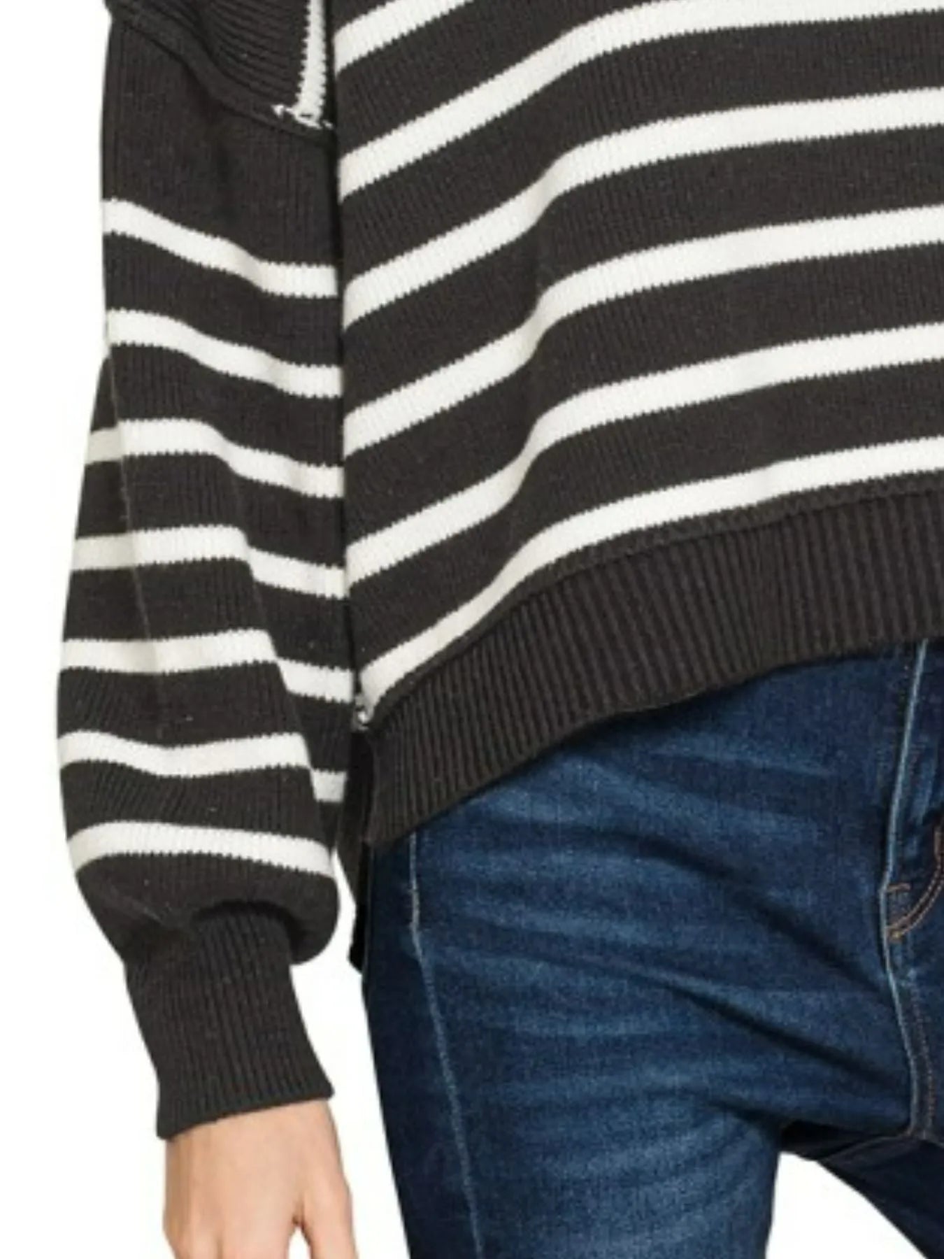 Exposed Seam Striped Oversized Sweater - Casual Fit Clothes