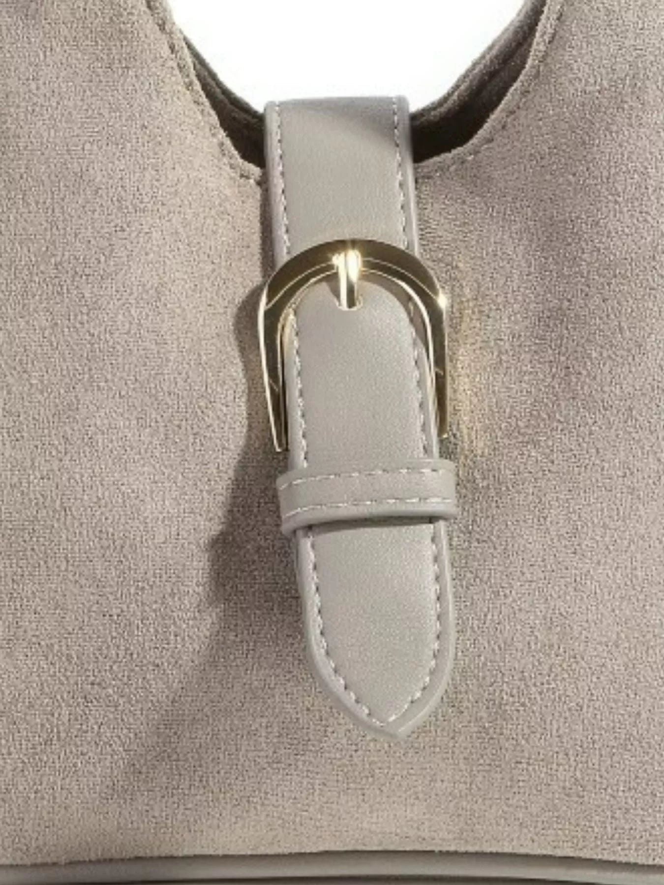 Fame Buckle Accent Faux Suede Hand Bag - Casual Fit Clothes