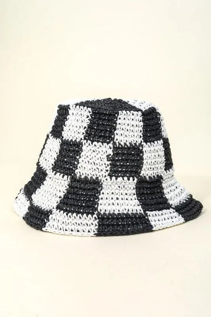 Fame Checkered Pattern Knit Bucket Hat - Casual Fit Clothes